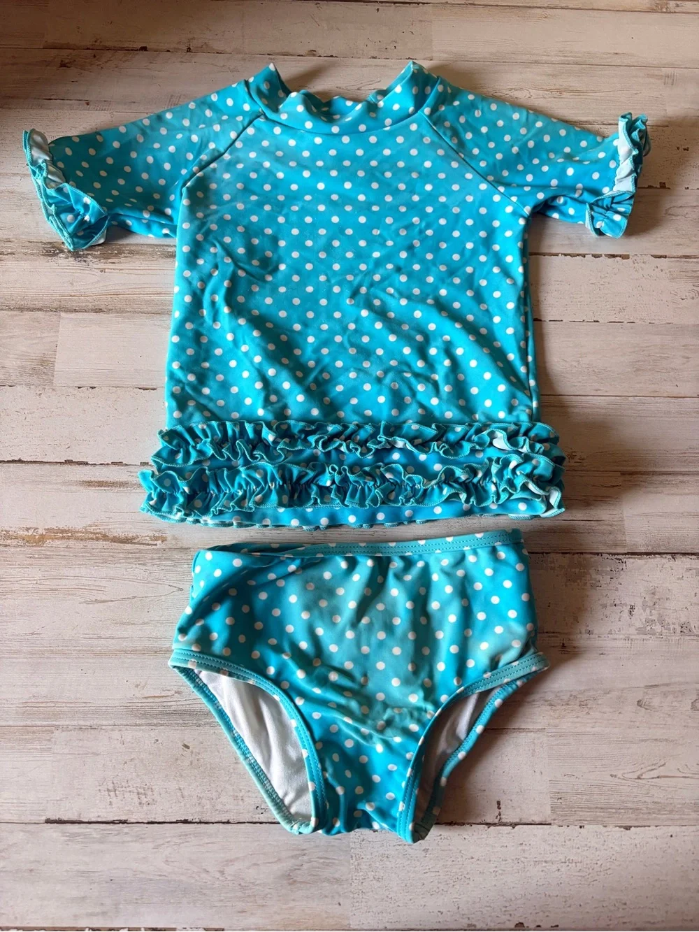 Ruffle Butts Turquoise & White Polka Dot Ruffle Rashguard Set